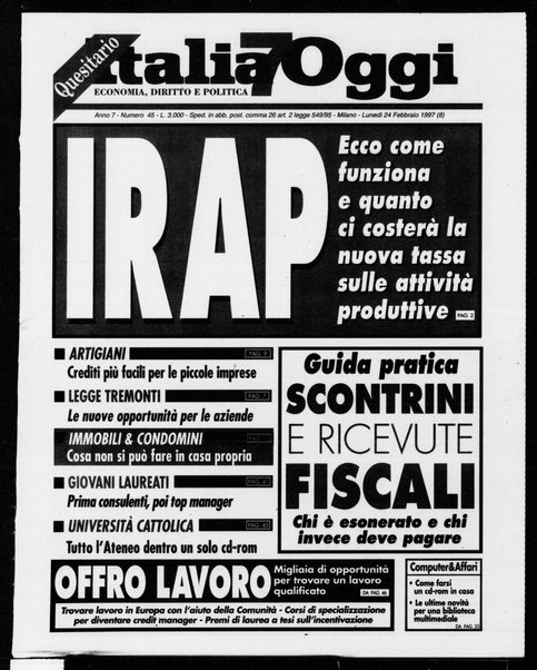 Italia oggi : quotidiano di economia finanza e politica